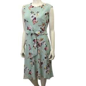 LAUREN RALPH LAUREN Floral Self Tie Front Waist Cap Sleeve A-Line Dress SZ‎ 8P